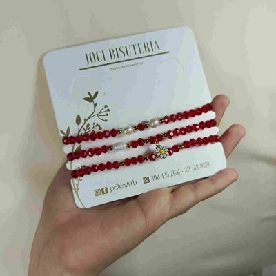 Set Pulseras Cristal Rojo
